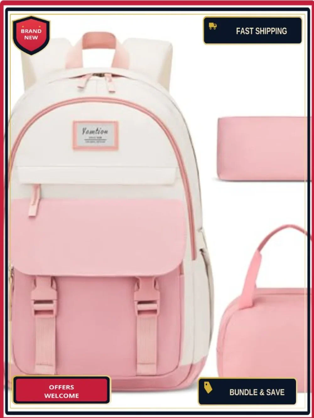 3-Piece School Backpack Set for Teen Girls Women with USB Port, Waterproof - Picture 1 of 6